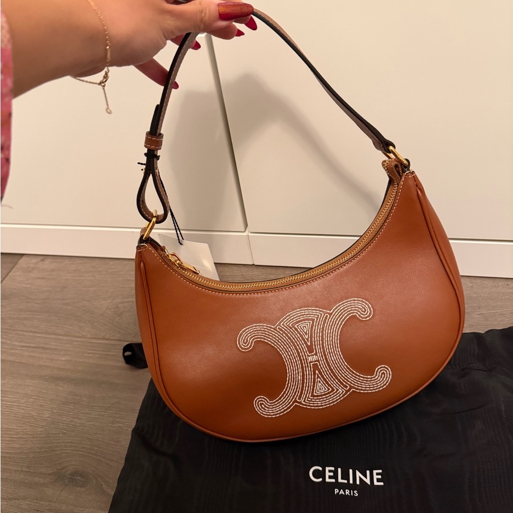 Celine Ava Bag in Smooth Calfskin with Triomphe Embroidery Tan